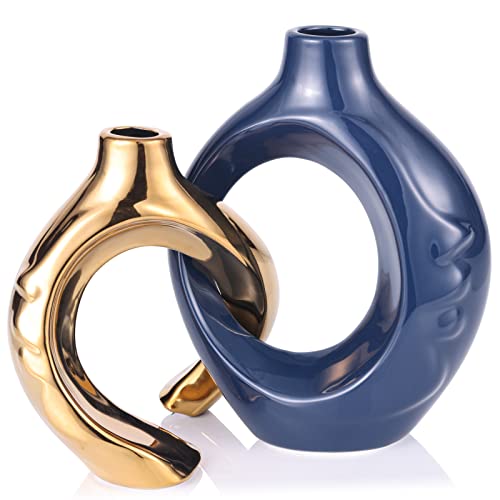 Blue and Gold Ceramic Vase Set
