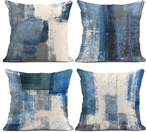 Blue and Grey White Art Decorative Pillow Covers