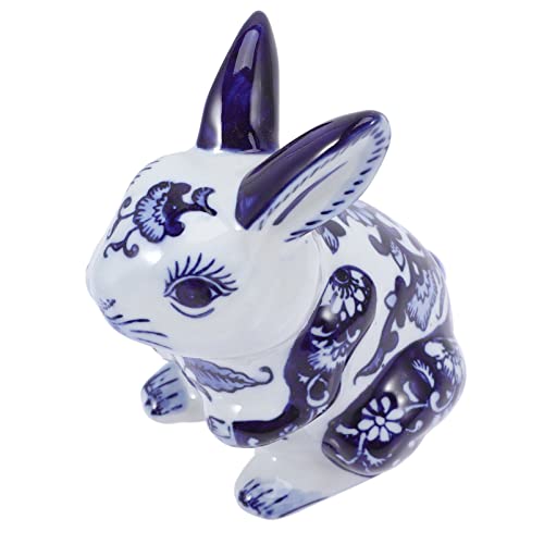 Blue and White Ceramic Rabbit Figurine