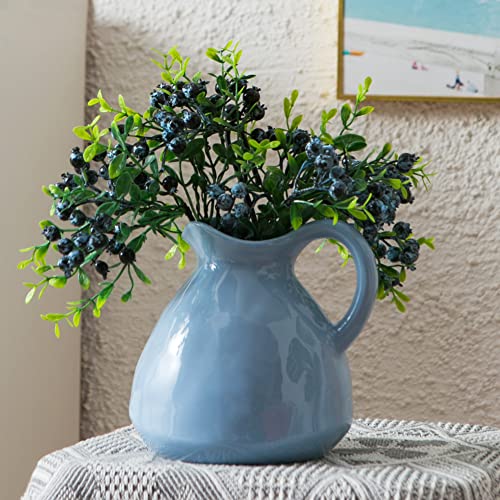 Blue Ceramic Vase with Handle