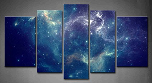 Blue Colorful Space Nebula Abstract Canvas Wall Art