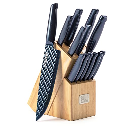 Blue Diamond Nonstick Stainless Steel Cutlery Set - 14 Piece Wood Knife Block Set