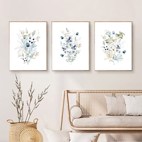 Blue Floral Watercolor Flowers Wall Art