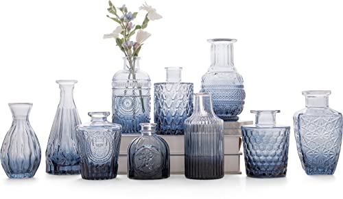 Blue Glass Bud Vase Set