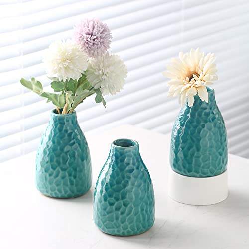 Blue Green Honeycomb Ceramic Vase Set of 3