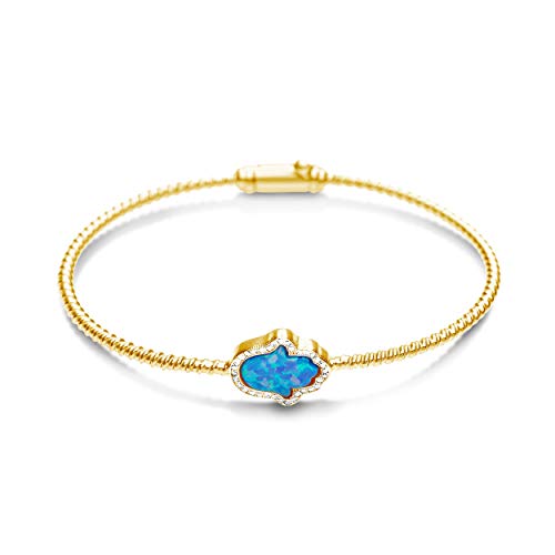 Blue Hamsa Opal Bracelet in Vibrant Yellow Gold