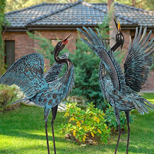 Blue Heron Decor Outdoor Large Bird Yard Art (Set of 2)