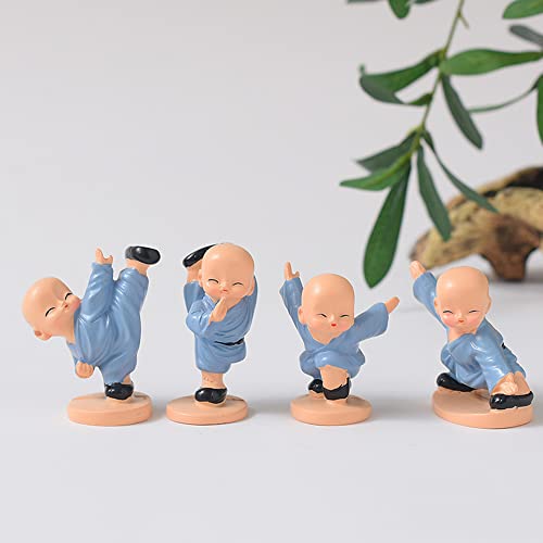 Blue Kung Fu Monk Statue Set of 4