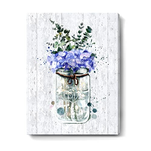 Blue Purple Flower Bouquet in Vase Canvas Wall Art