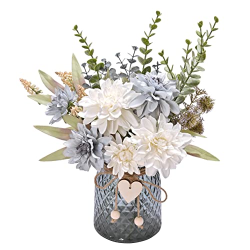 Blue Silk Roses Artificial Flowers in Vase