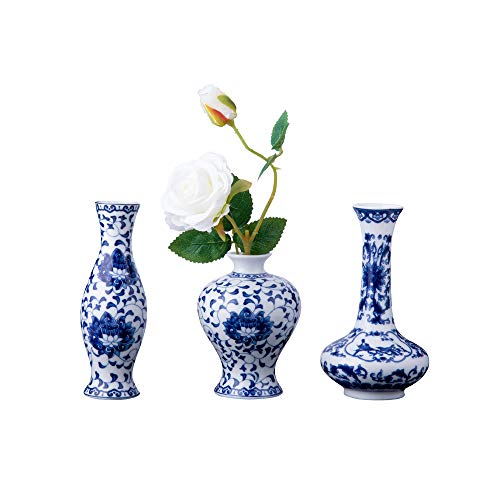 Blue & White Porcelain Vases Set of 3