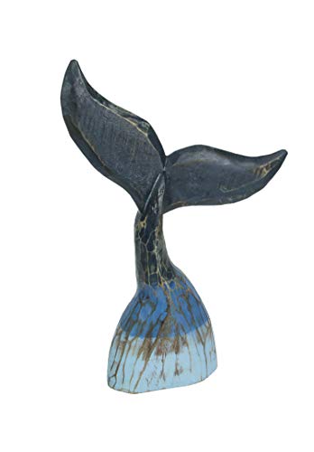 Blue Wooden Whale Tail Tabletop Statue