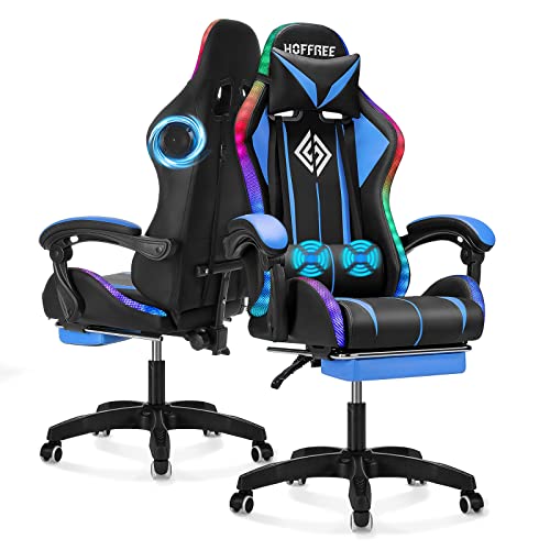 Bluetooth Gaming Chair with LED Lights and Massage Lumbar
