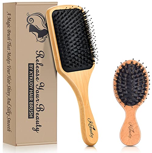 Boar Bristle Hairbrush Set for Home & Travel