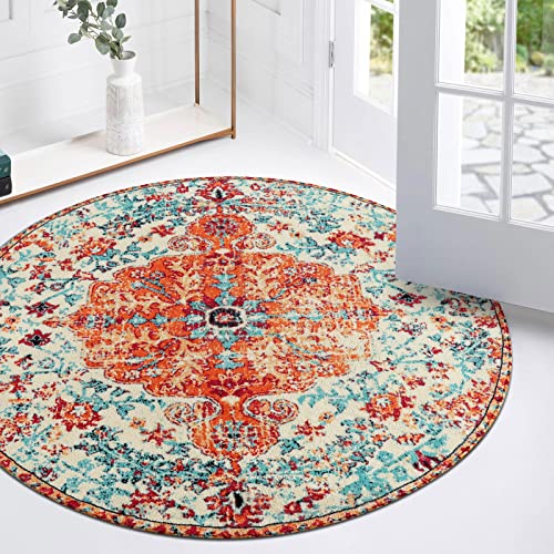 Bohemian Floral Medallion Round Rug