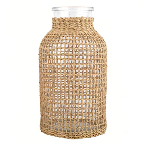 Boho Glass Flower Vase with Rattan Cover