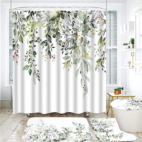 Boho Leaves Bathroom Shower Curtain Set