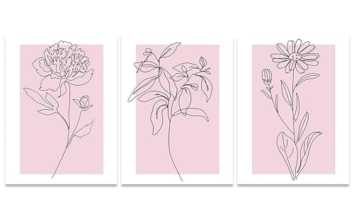 Boho Line Flower Wall Art Decor - Set of 3