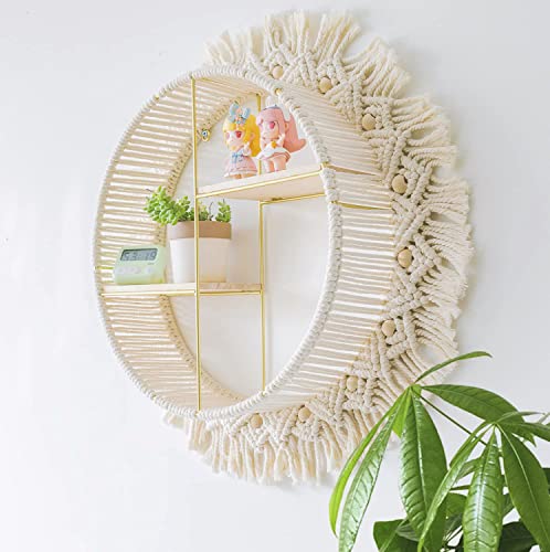 Boho Round Wall Shelf Macrame Floating Shelf