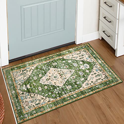 Boho Tribal Area Rug - Green Non-Slip Washable Rug