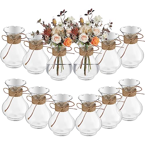 Bokon 12 Pcs Small Vases for Centerpieces, Plastic Mini Hyacinth Avocado Growing Bud Vase Bulk, Cute Tiny Flower Bulb Plant Containers for Wedding Living Room Table Decorations