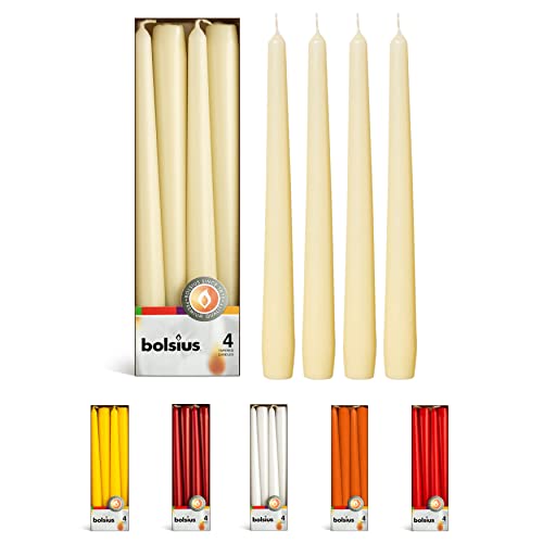 BOLSIUS Ivory Taper Candles - 4 Pack Unscented 10 Inch Dinner Candle Set