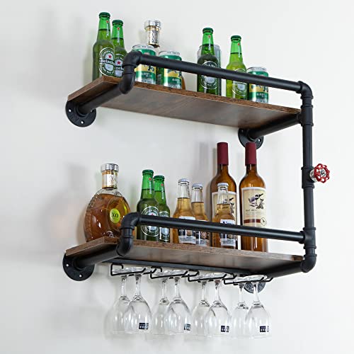 BOTAOYIYI Wine Rack Wall Mounted 2 Tier - Stylish and Practical Addition to Farmhouse Kitchen Decor