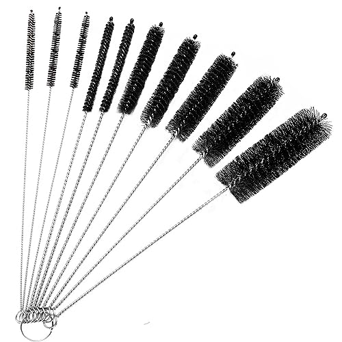 Bottle Cleaning Brushes, 10 Inch Upgrade Nylon Tube Brush Set, Straw Cleaner Brush Kit for Narrow Neck Bottles Cups with Hook, Lab Clean, Cup, Pipes, Set of 10PCS.