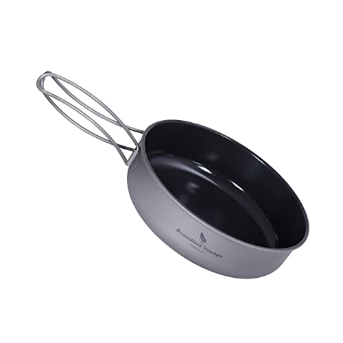 Boundless Voyage Titanium Non-Stick Frying Pan with Folding Handle Non-Stick Ceramic Coating Cooking Pot for Outdoor Camping Picnic Backpacking (S)