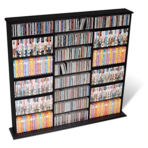 BOWERY HILL 51" Triple Deluxe Media Storage Cabinet, Holds CD, DVD, Large Wall Media Storage Rack in Black