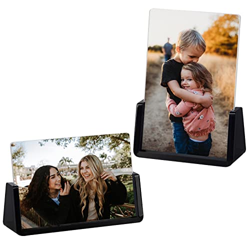 Boxalls 2 Pack Acrylic Picture Frames 4x6 with Translucent Black Base Stand, Frameless Photo Frame for Tabletop or Desktop Display (Horizontal + Vertical)