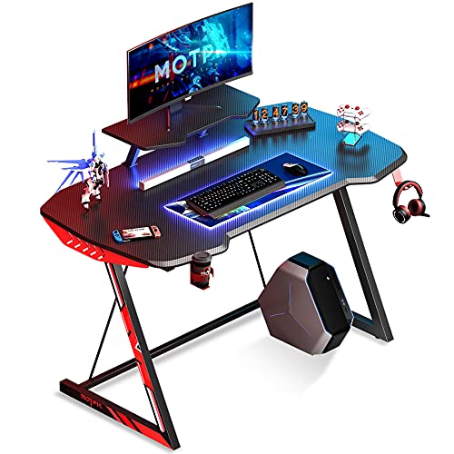 Boys Gaming Desk Z-Shaped Sturdy Kids Computer Desk, Black
