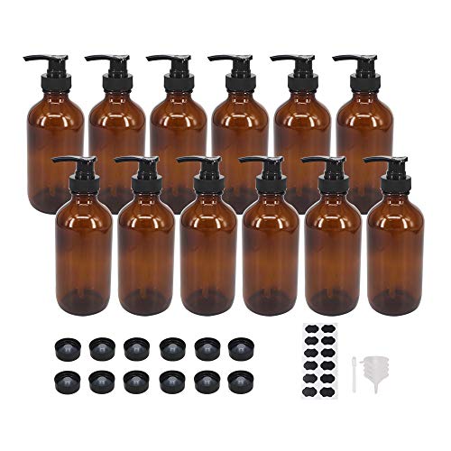 BPFY Amber Glass Bottles with Pumps - 12 Pack 8 oz
