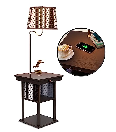 Brightech Madison - Compact Table & Lamp Combo with Wireless Charging Pad and USB Port
