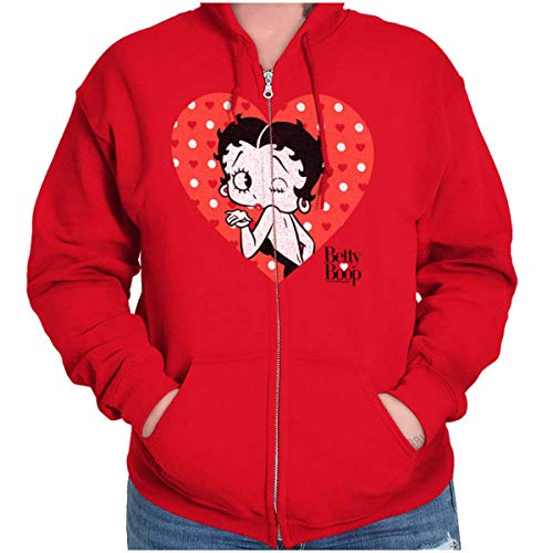Brisco Brands Betty Boop Blowing Kisses Adorable Zip Hoodie Sweatshirt Women Red