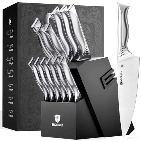 BRODARK Knife Set for Kitchen with Block, 15-Piece