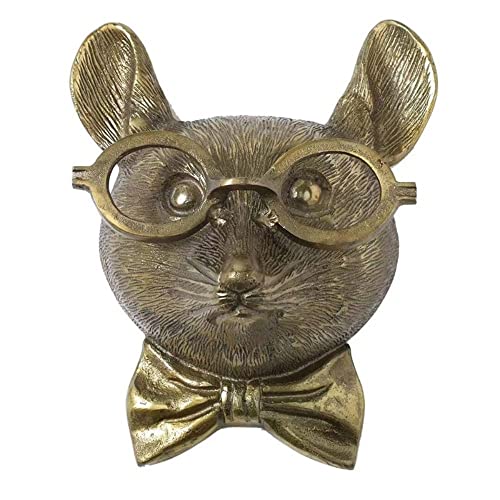 Bronzed Animal Head Sculpture with Glasses Wall Mount