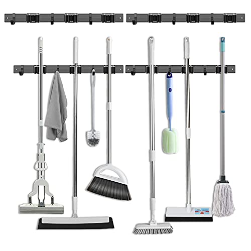 Broom and Mop Holder Wall Mount with Sliding Racks