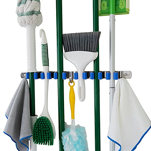 Broom Holder 6 Slots & 3 Hooks Wall Mount Garden Tool Organizer