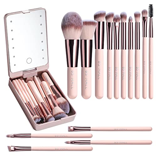 BS-MALL Travel Makeup Brush Set with LED light Mirror