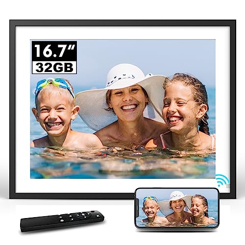 BSIMB 16.7-Inch 32GB Extra Large WiFi Digital Picture Frame IPS Touch Screen Electronic Photo Frame, Remote Control, Auto-Rotate, Wall Mounted, Share Photos&Videos via App&Email, Gift for Grandparents