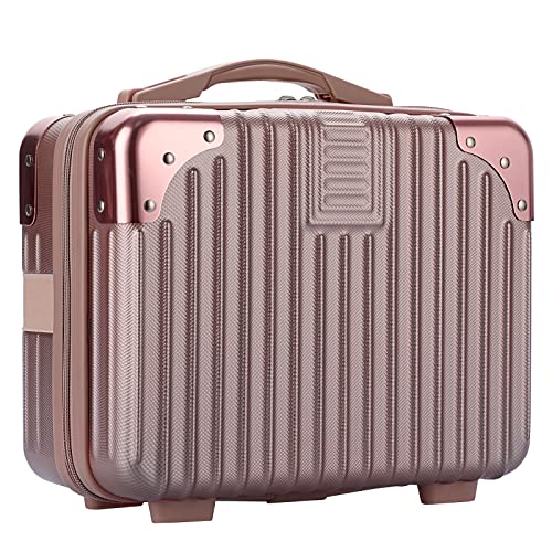 BSTKEY Portable Hard Shell Cosmetic Travel Case, Small Travel Hand Luggage with Elastic Band, Mini ABS Carrying Makeup Case Suitcase, Rose Gold