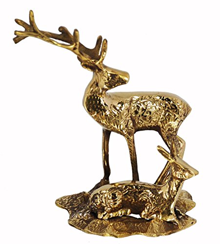 Buckingham Solid Brass Stag & Baby On Base Ornament Figurine Collectible