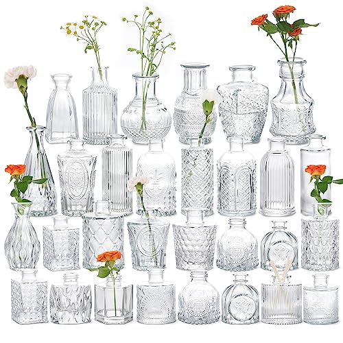 Bud Vases Set of 30, Glass Vases for Centerpieces, Small Vases for Flowers, Glass Bud Vases Mini Flower Vases in Bulk for Wedding Home Table Decorations