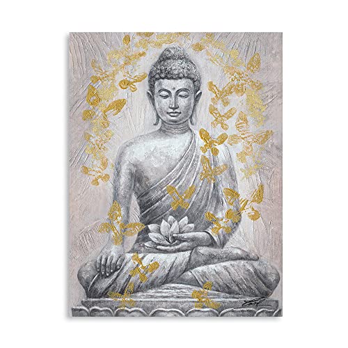 Buddha Canvas Wall Art - Gold-Foil Zen Statue Print
