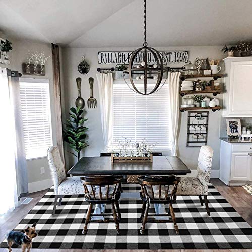 Buffalo Plaid Rug Black and White 5x7 Area Rug