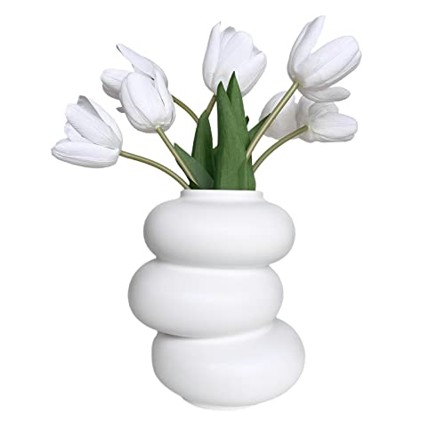 BUICCE Modern Large Circle Ceramic Flower Vase White for Home Decor