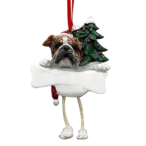 Bulldog Ornament with Unique 'Dangling Legs' Hand Painted and Easily Personalized Christmas Ornament