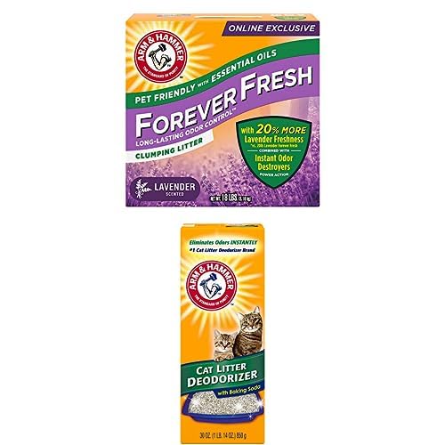 Bundle of Arm & Hammer Forever Fresh Clumping Cat Litter Lavender, MultiCat 18lb with 20% More Lavender Freshness, Pet Friendly with Essential Oils + ARM & Hammer Cat Litter Deodorizer 30 oz