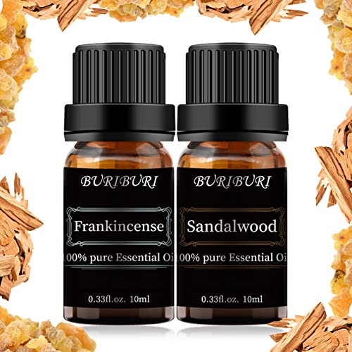 BURIBURI Sandalwood Essential Oil and Frankincense Essential Oil, 2Pack Aromatherapy Oil Gift Set 10MLx2